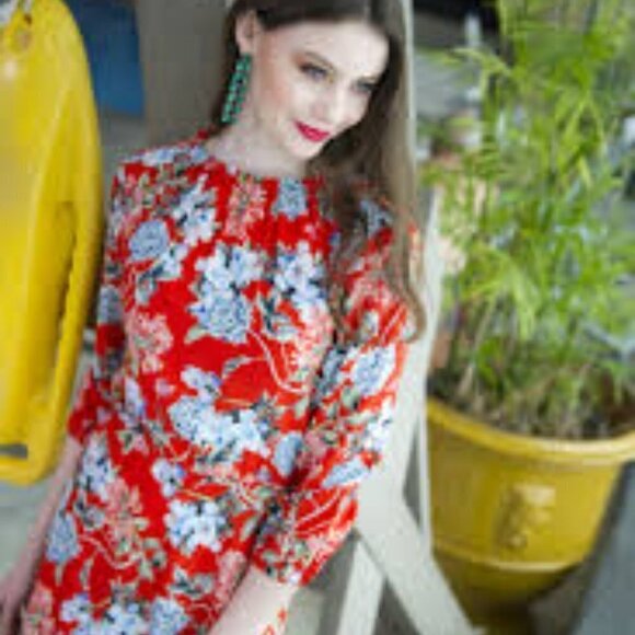 Nwot H&M Dark Orange Floral  Print Creped Midi Dress 8 - Picture 4 of 15